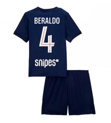 Paris Saint-Germain Lucas Beraldo #4 Replica Home Stadium Kit for Kids 2025-26 Short Sleeve (+ pants)